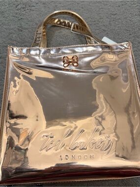 Ted Baker Metallic Rose Gold Tote with Bow Accent